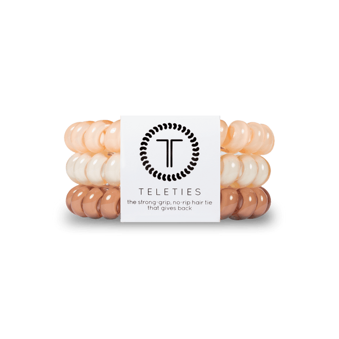 Teleties strong grip hair ties in various nude shades for secure hairstyles