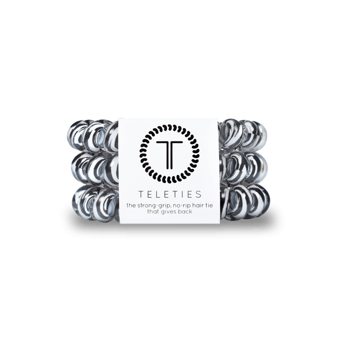 Teleties strong grip hair ties in clear with a no-rip design for secure and stylish hairstyles