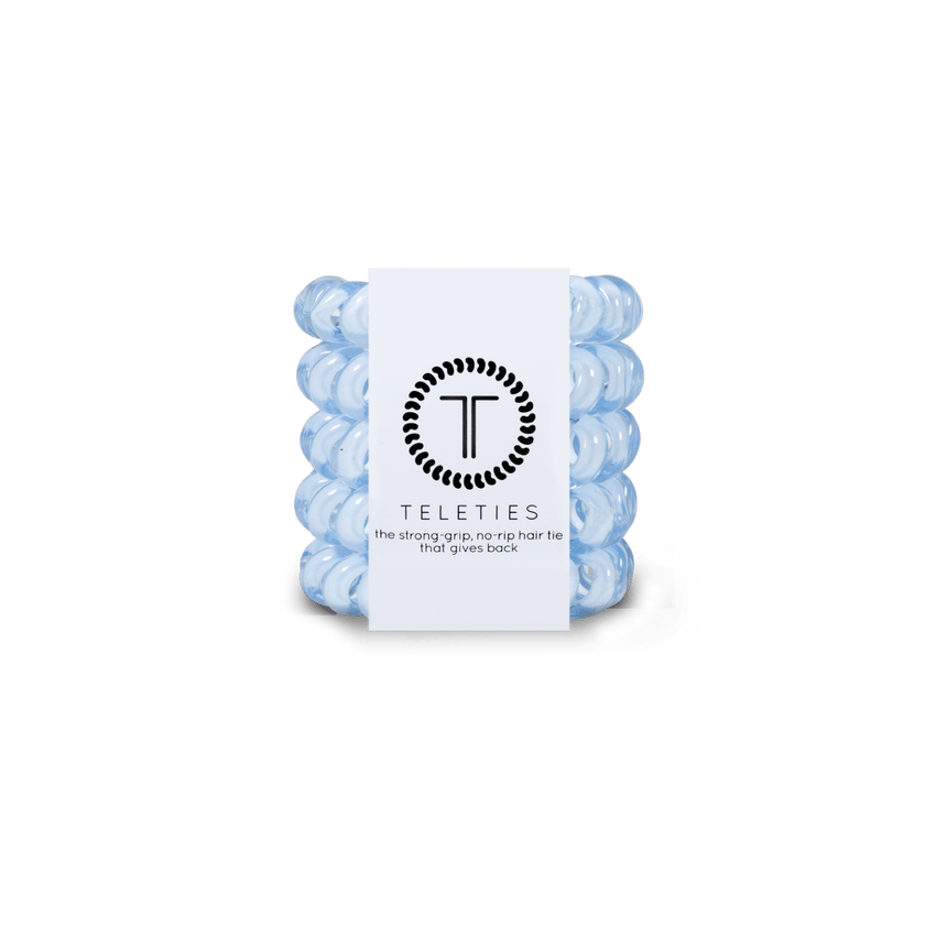 Teleties tiny hair ties in light blue, strong grip and no rip design for all hair types