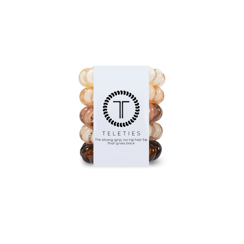 Teleties tiny hair ties in assorted colors with a no-rip design for durable styling