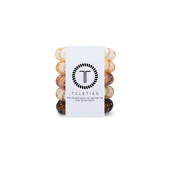 Teleties tiny hair ties in assorted colors with a no-rip design for durable styling