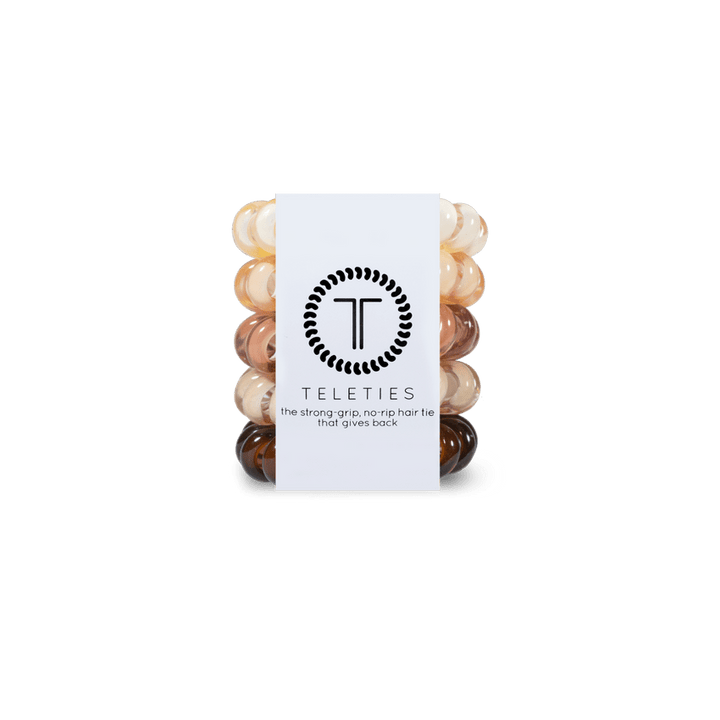 Teleties tiny hair ties in assorted colors with a no-rip design for durable styling