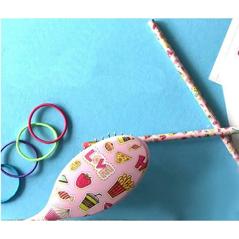 Wet Brush Back to School Detangling Brush Set with colorful hair ties and patterned pink brush