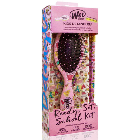 Wet Brush Back to School Detangling Brush Set pink kids detangler with fun school-themed design
