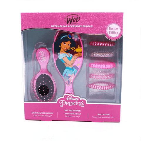 Wet Brush Disney Princess detangling set with Jasmine design mini and original detanglers plus jelly bands