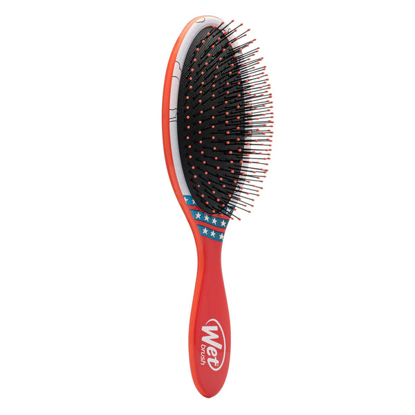 Wet Brush Justice League detangler brush with red handle and flexible bristles for easy hair care
