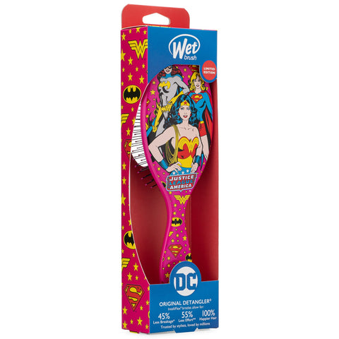 Wet Brush Justice League detangler brush featuring Wonder Woman and vibrant superhero graphics