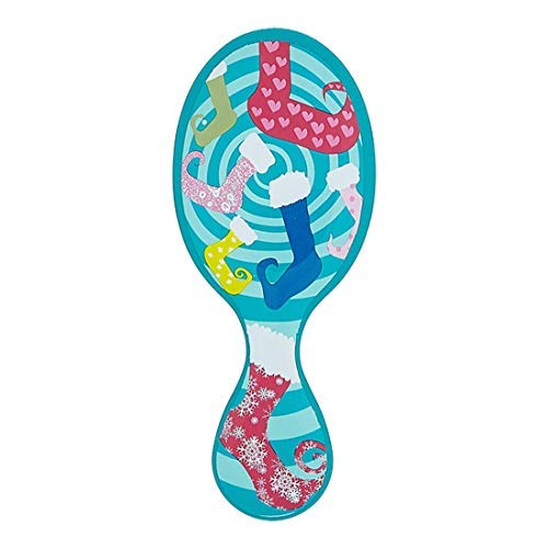 Wet Brush Mini Christmas Detangler in Blue with Colorful Holiday Stockings Design
