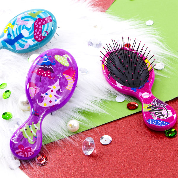 Wet Brush Mini Christmas Detangler Brushes in Fun Holiday Designs for Tangle-Free Hair