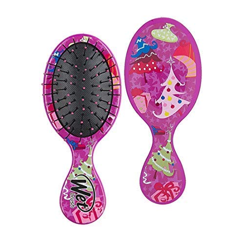Wet Brush Mini Christmas Detangler in Pink with Festive Holiday Design for Effortless Hair Styling
