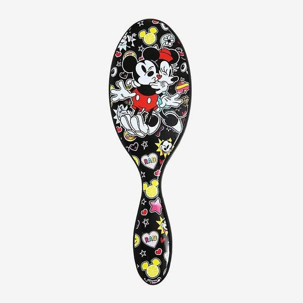 Wet Brush Minnie Mouse hair brush featuring Mickey and Minnie design with colorful prints on black background