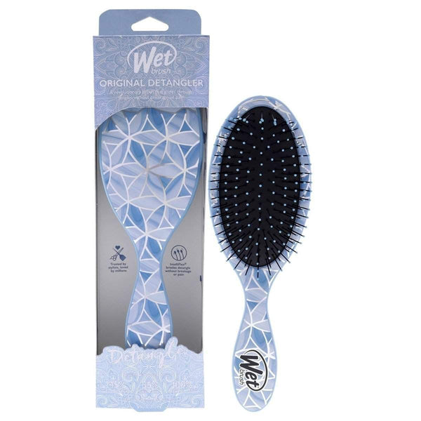 Wet Brush original detangler mosaic design hair brush with blue geometric pattern and black bristles