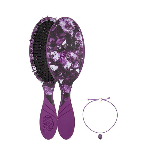 Wet Brush Mystical Crystal Detangler purple hairbrush with crystal design and matching bracelet