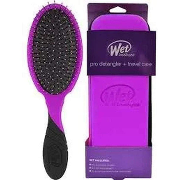 Wet Brush Pro 2.0 Detangler with Travel Case in purple, designed for easy detangling on the go