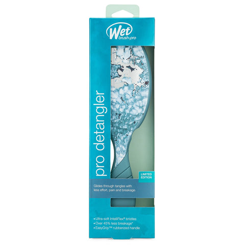 Wet Brush Pro Detangler hairbrush with blue marble design and ergonomic handle in retail packaging