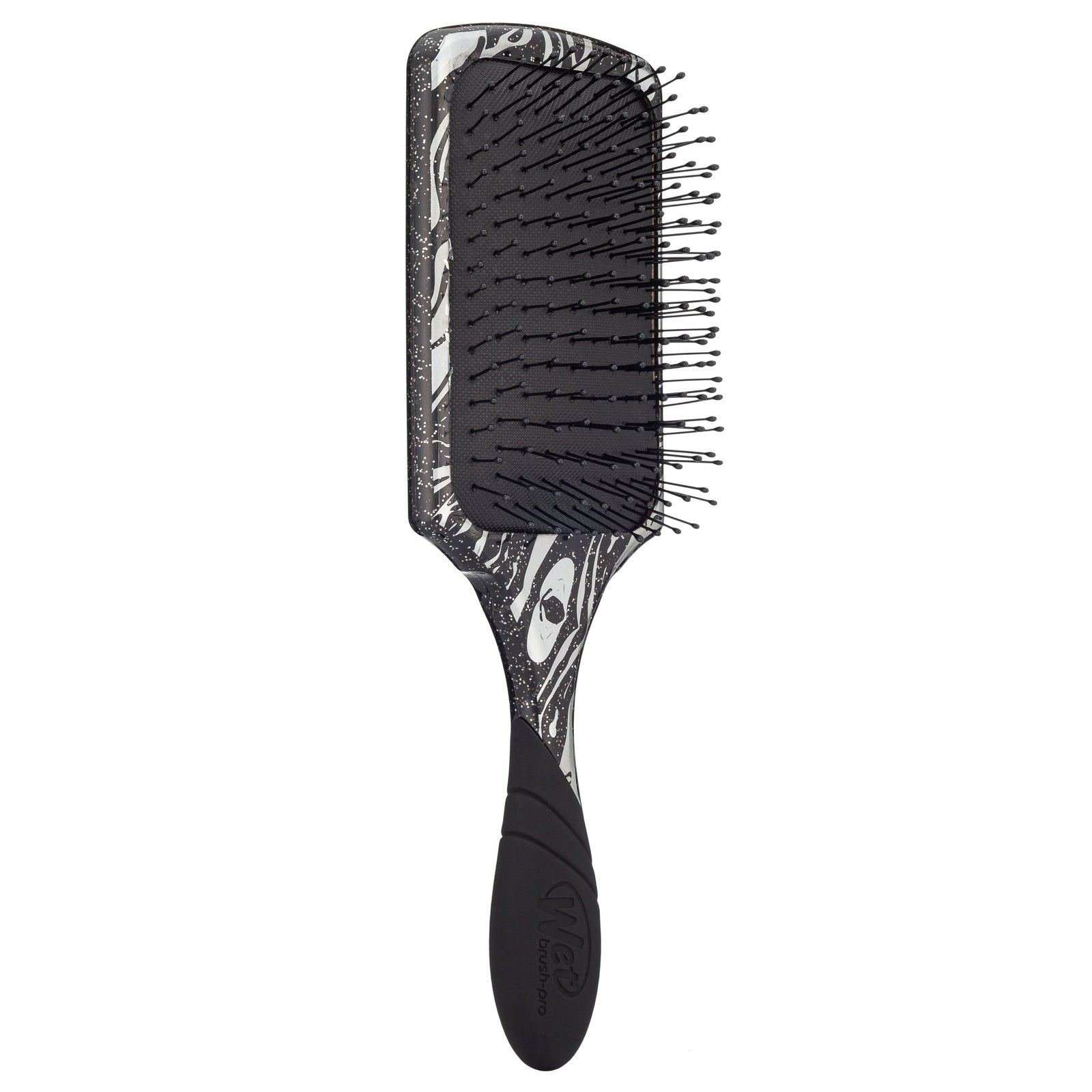 Wet Brush Pro Paddle Detangler with black and white marbled handle and flexible bristles