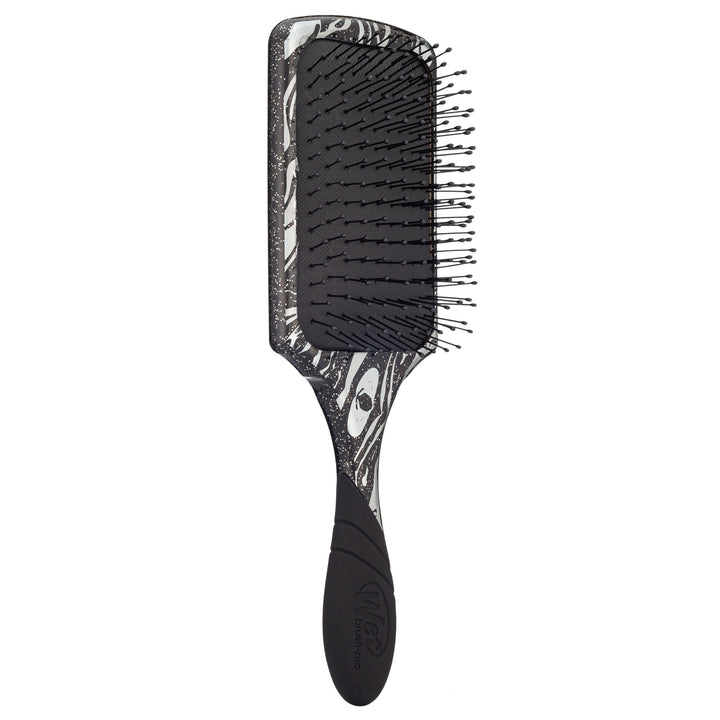 Wet Brush Pro Paddle Detangler with black and white marbled handle and flexible bristles