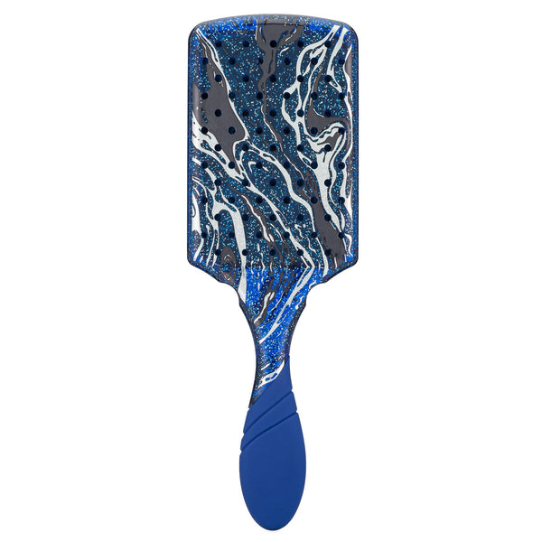 Wet Brush Pro Paddle Detangler in blue with black and white marbled design and comfortable grip handle