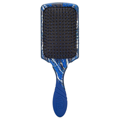 Wet Brush Pro Paddle Detangler with blue and white marbled handle and flexible bristles for gentle detangling