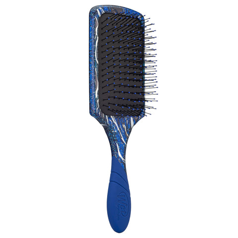 Wet Brush Pro Paddle Detangler with blue marbled handle and flexible bristles for gentle hair detangling