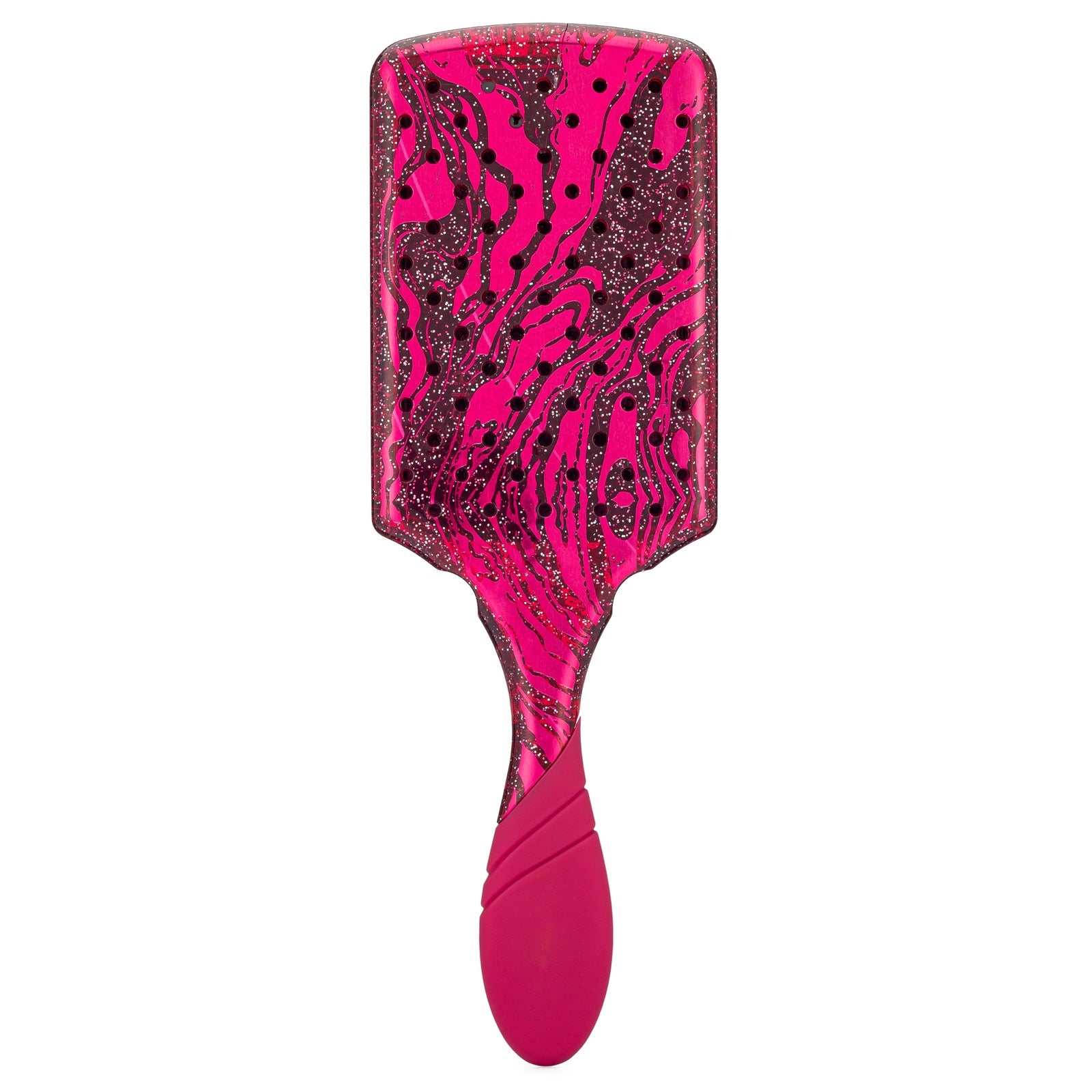Wet Brush Pro Paddle Detangler in pink and black swirl design with ergonomic handle