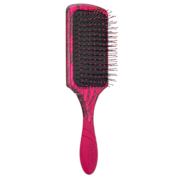 Wet Brush Pro Paddle Detangler in pink with black bristles and ergonomic handle for gentle hair detangling