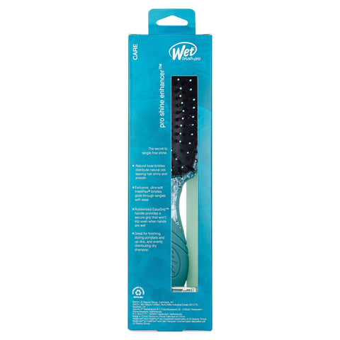 Wet Brush Pro Shine Enhancer hairbrush in blue packaging with easy grip handle and anti-tangle bristles