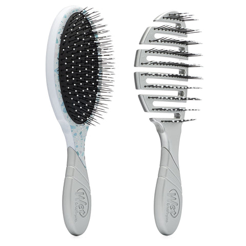 Wet Brush Terrazzo Glam Kit featuring a detangling brush and wide-tooth comb for effortless styling