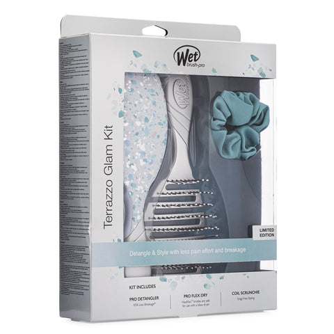 Wet Brush Terrazzo Glam Kit with detangler and scrunchie for effortless styling and reduced breakage