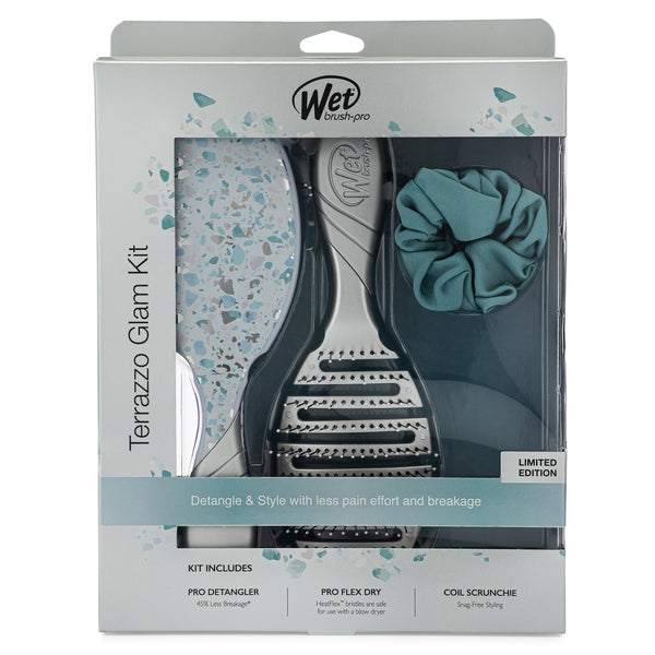 Wet Brush Terrazzo Glam Kit includes a detangler, flexi brush, and scrunchie for easy styling
