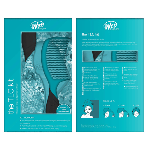 Wet Brush Pro The TLC Kit with detangler brush and microfiber towel for easy hair care
