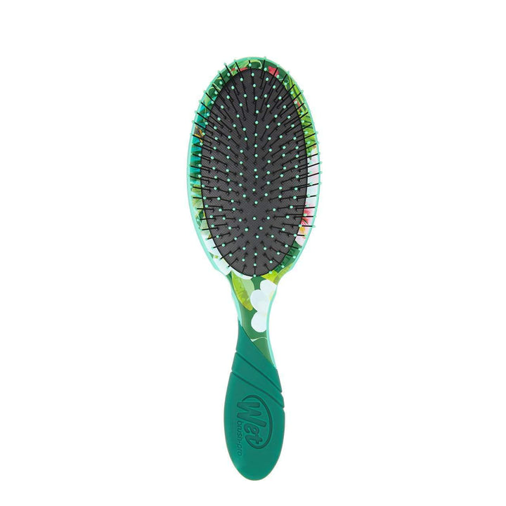 Wet Brush tropical design hair brush with green floral pattern and flexible bristles for gentle detangling