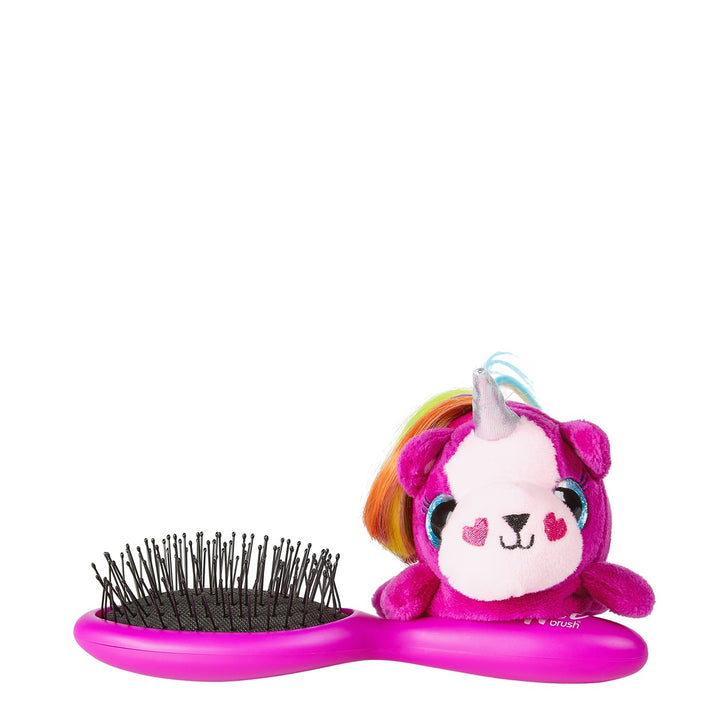Wet Brush unicorn detangler brush in pink with plush unicorn handle and flexible bristles
