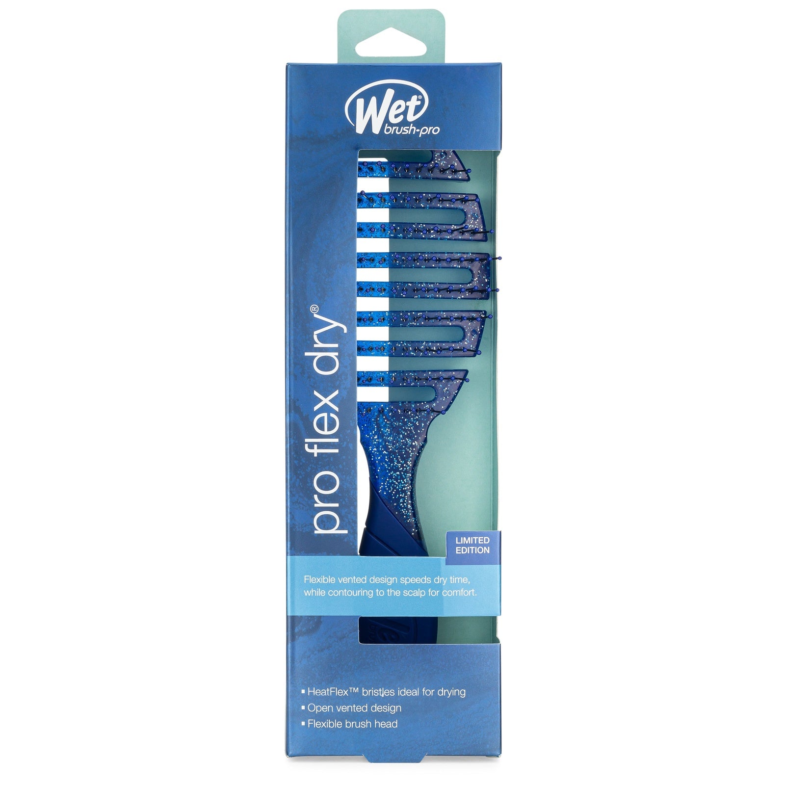 Wet Brush Mineral Sparkle Flex Dry Brush in blue with flexible vented design for quick drying