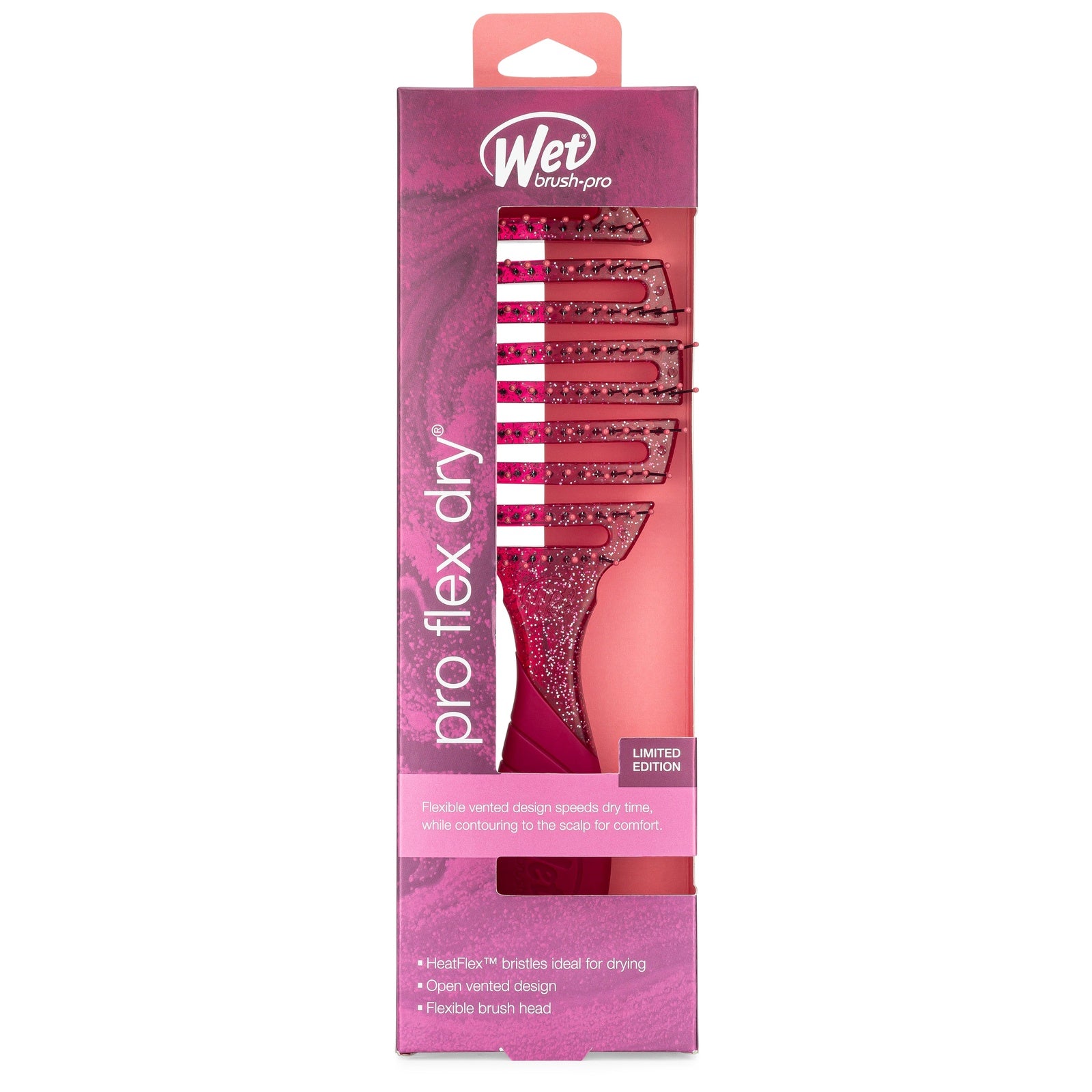 Wet Brush Mineral Sparkle Flex Dry Brush in pink with flexible vented design for fast drying