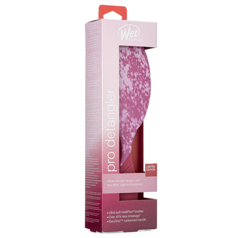 Wet Brush Pro Detangler Brush Floral Shadows in purple-pink pattern with flexible bristles in packaging