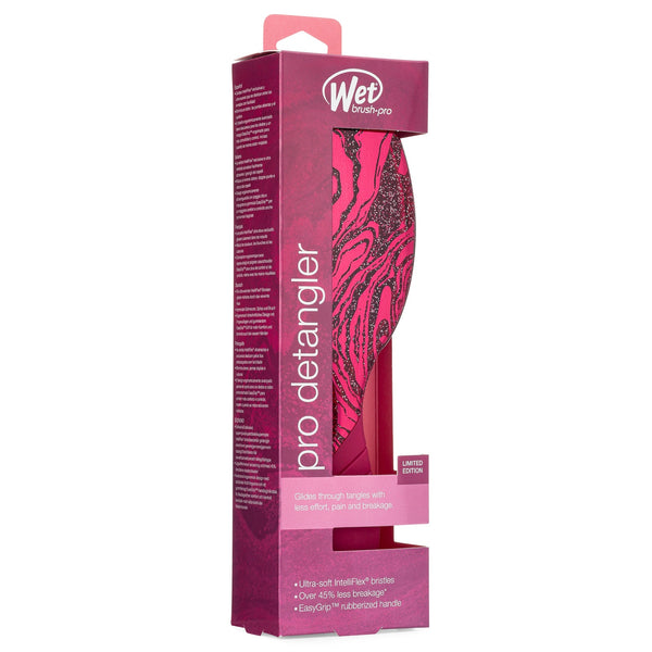 Wet Brush sparkle finish detangling brush in pink and black glitter design with pro detangler packaging