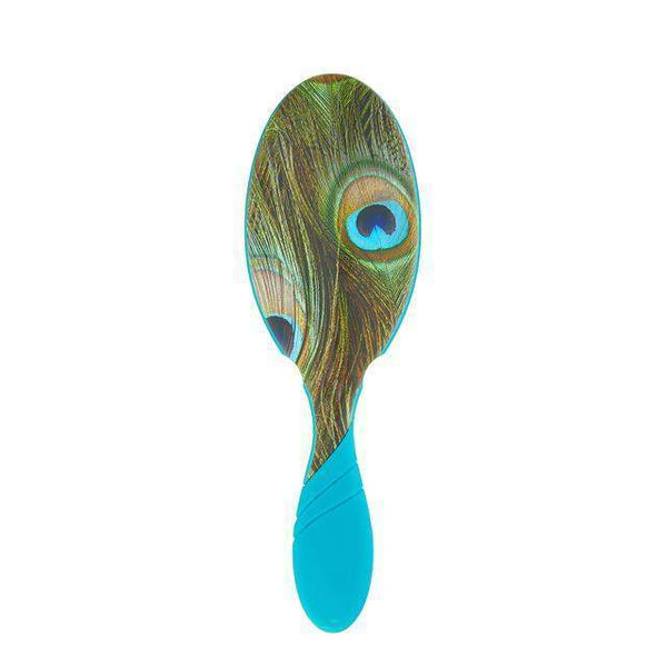 Wet Brush retro style detangling brush with peacock feather design and blue handle