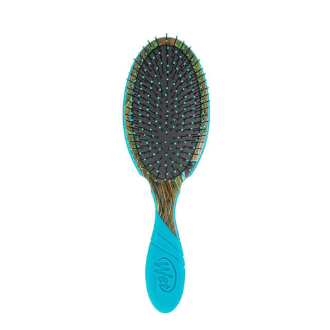 Wet Brush retro style detangling brush with wood-patterned handle and blue bristles for gentle hair care