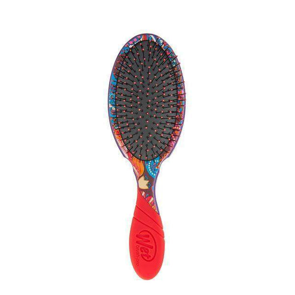 Wet Brush retro style detangling brush with colorful patterned handle and red grip