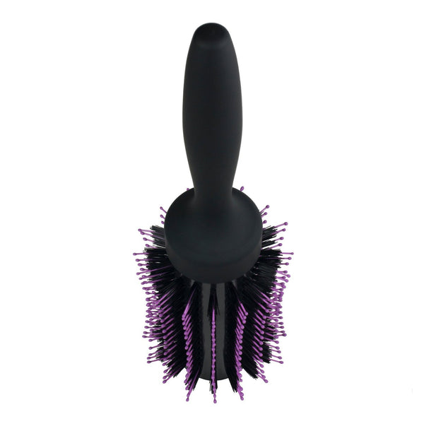 Wet Brush round volumizing blowout brush with black handle and purple-tipped bristles for hair styling